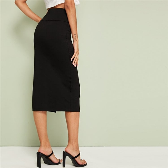 Lace Up Wide Waistband High Split Skirt - Picture 8 of 12
